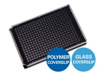 88407-90 μ-Plate 384 Well Glass Bottom, Bulk Box 90: #1.5H (170 μm ±5 μm) D 263 M Schott glass, black plate, sterilized, individually packed ( 90 pcs/pkg )