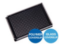 88407-90 μ-Plate 384 Well Glass Bottom, Bulk Box 90: #1.5H (170 μm ±5 μm) D 263 M Schott glass, black plate, sterilized, individually packed ( 90 pcs/pkg )